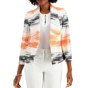 Kasper Womens 3/4 Sleeve Graphic Jacguard Open Front Jacket S